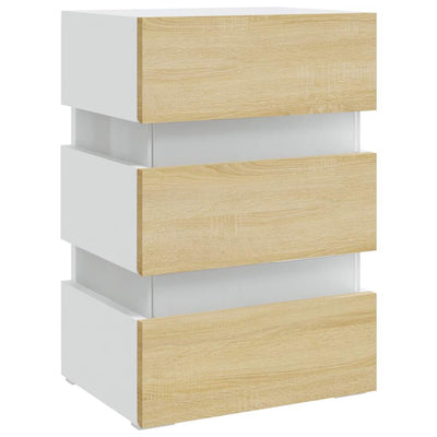 LED Bedside Cabinet White and Sonoma Oak 45x35x67 cm Engineered Wood