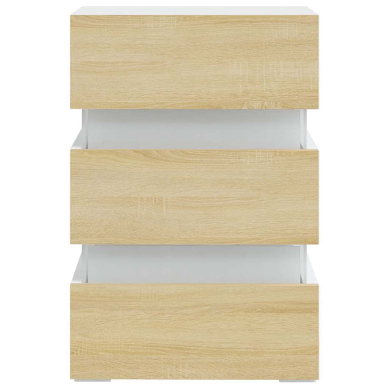 LED Bedside Cabinet White and Sonoma Oak 45x35x67 cm Engineered Wood