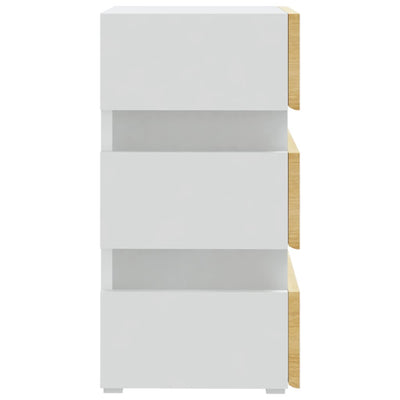 LED Bedside Cabinet White and Sonoma Oak 45x35x67 cm Engineered Wood