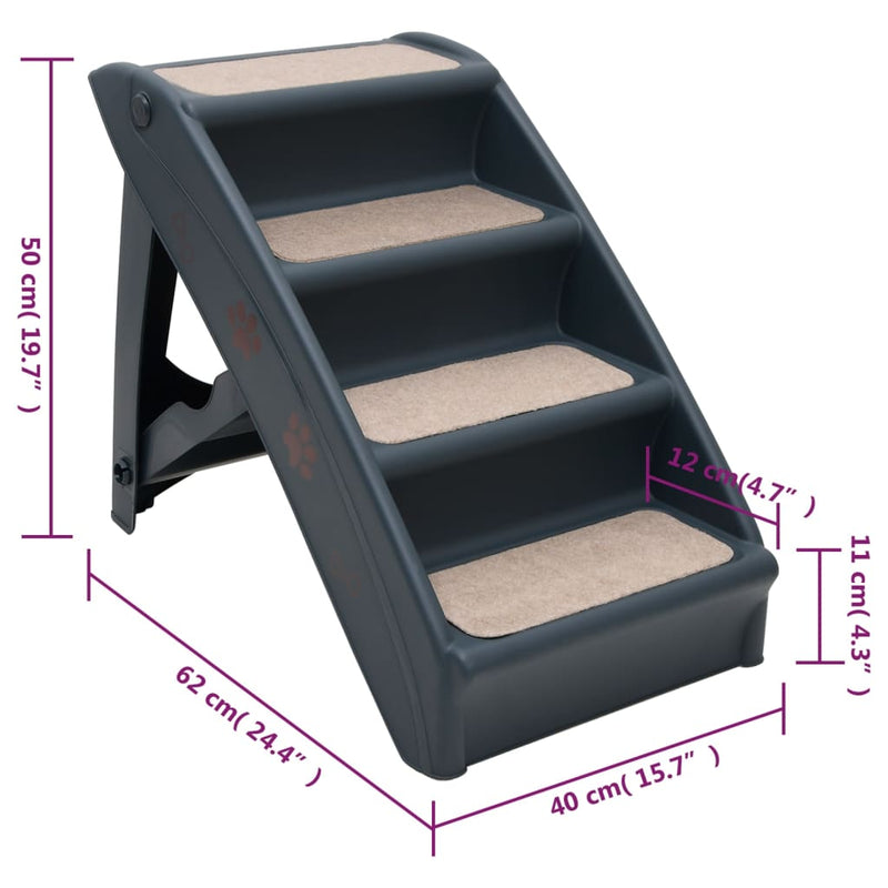 Folding 4-Step Dog Stairs Dark Grey