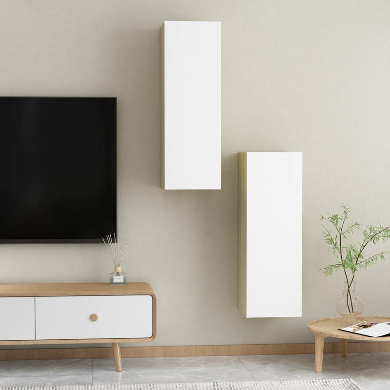 TV Cabinets 2 pcs White and Sonoma Oak 30.5x30x90 cm Engineered Wood