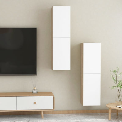 TV Cabinets 2 pcs White and Sonoma Oak 30.5x30x110 cm Engineered Wood