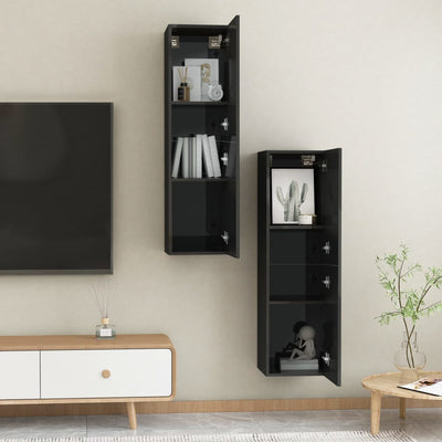 TV Cabinets 2 pcs High Gloss Black 30.5x30x110 cm Engineered Wood