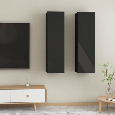 TV Cabinets 2 pcs High Gloss Black 30.5x30x110 cm Engineered Wood