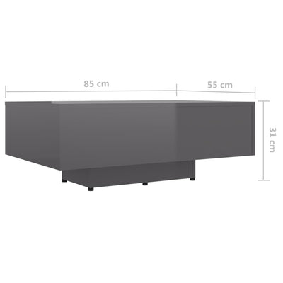 Coffee Table High Gloss Grey 85x55x31 cm Engineered Wood