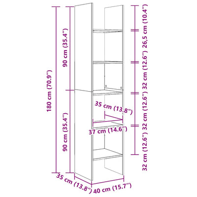 Book Cabinet White 40x35x180 cm Engineered Wood