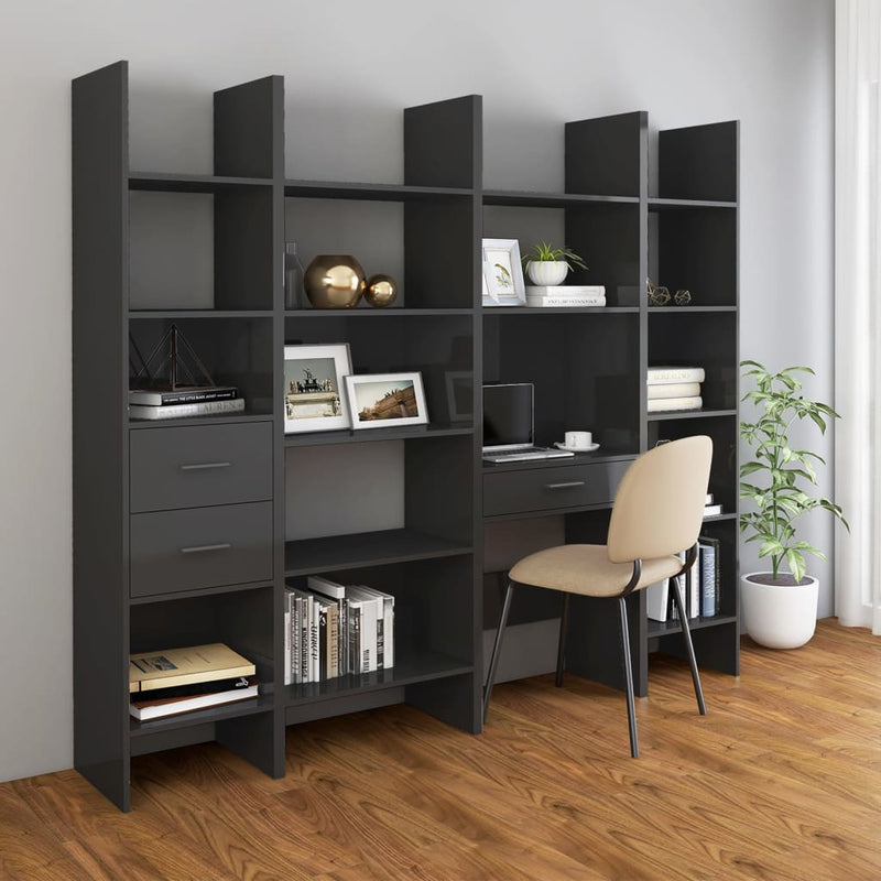 Book Cabinet High Gloss Grey 40x35x180 cm Engineered Wood