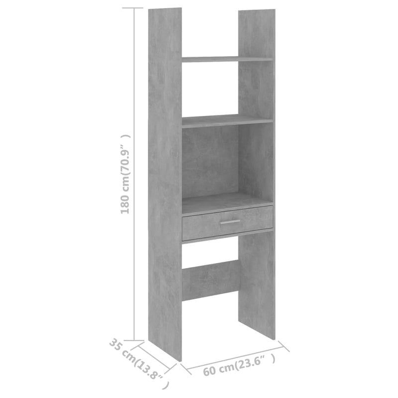 Book Cabinet Concrete Grey 60x35x180 cm Engineered Wood