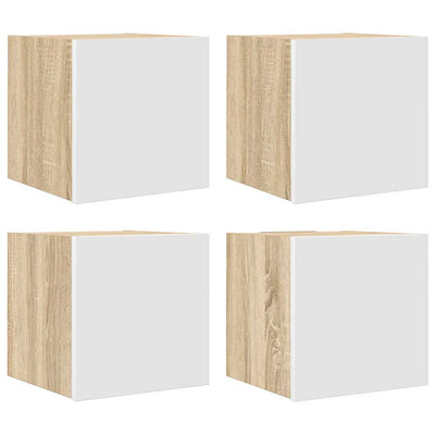 Wall Mounted TV Cabinets 4 pcs White and Sonoma Oak 30.5x30x30 cm