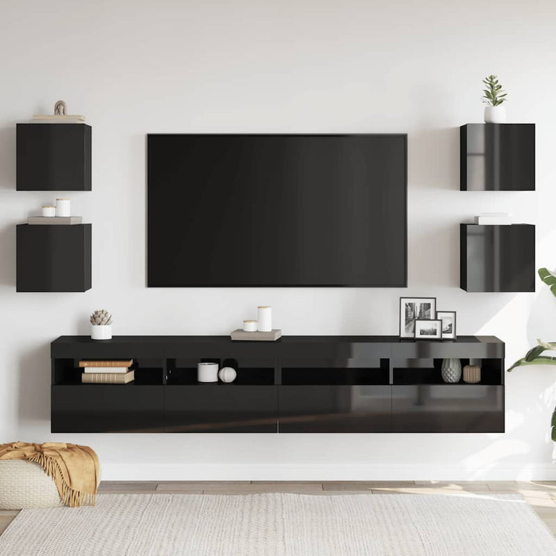 Wall Mounted TV Cabinets 4 pcs High Gloss Black 30.5x30x30 cm