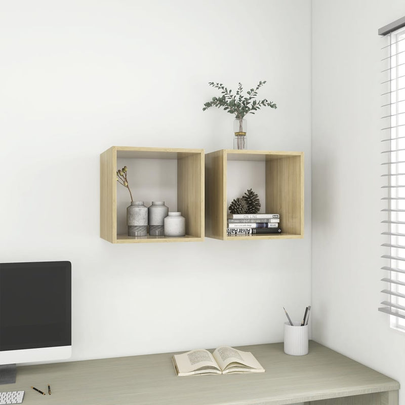 Wall Cabinets 2 pcs White and Sonoma Oak 37x37x37 cm Engineered Wood