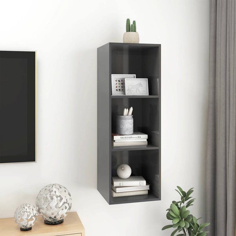 Wall-mounted TV Cabinet High Gloss Grey 37x37x107 cm Engineered Wood