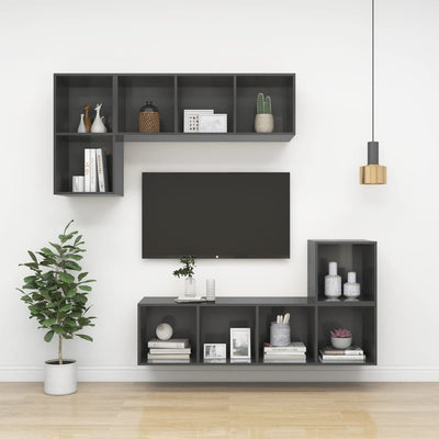 Wall-mounted TV Cabinet High Gloss Grey 37x37x107 cm Engineered Wood