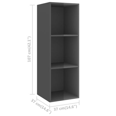 Wall-mounted TV Cabinet High Gloss Grey 37x37x107 cm Engineered Wood