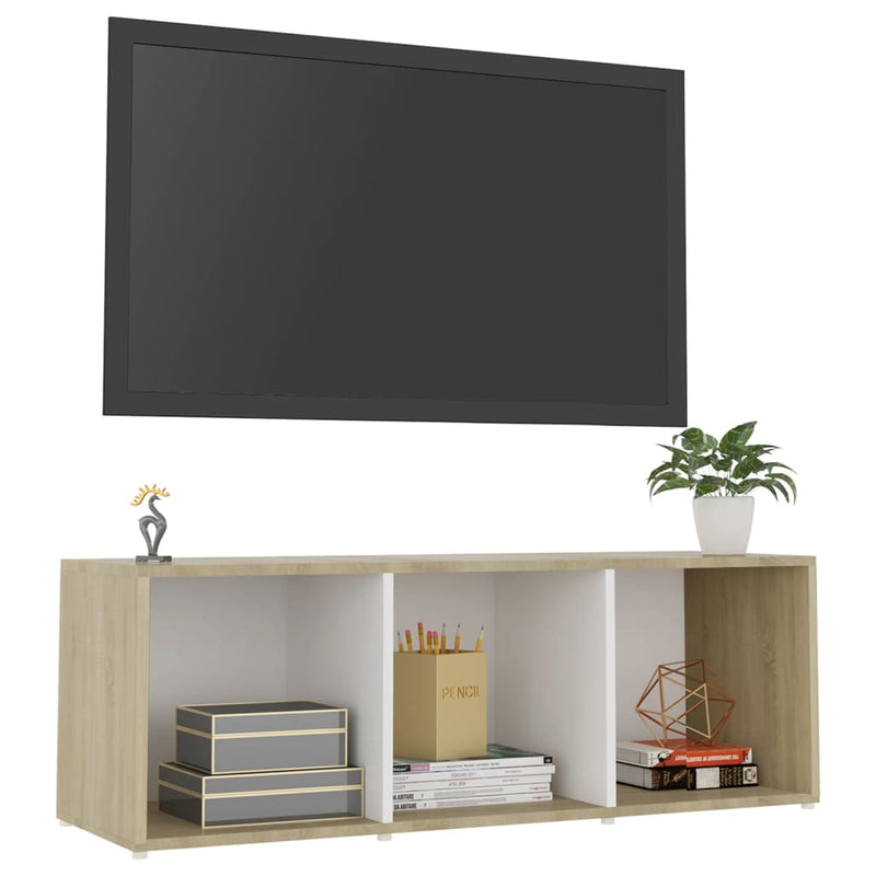 TV Cabinet White and Sonoma Oak 107x35x37 cm Engineered Wood