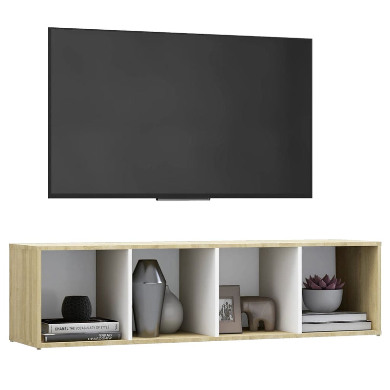 TV Cabinet White and Sonoma Oak 142.5x35x36.5 cm Engineered Wood