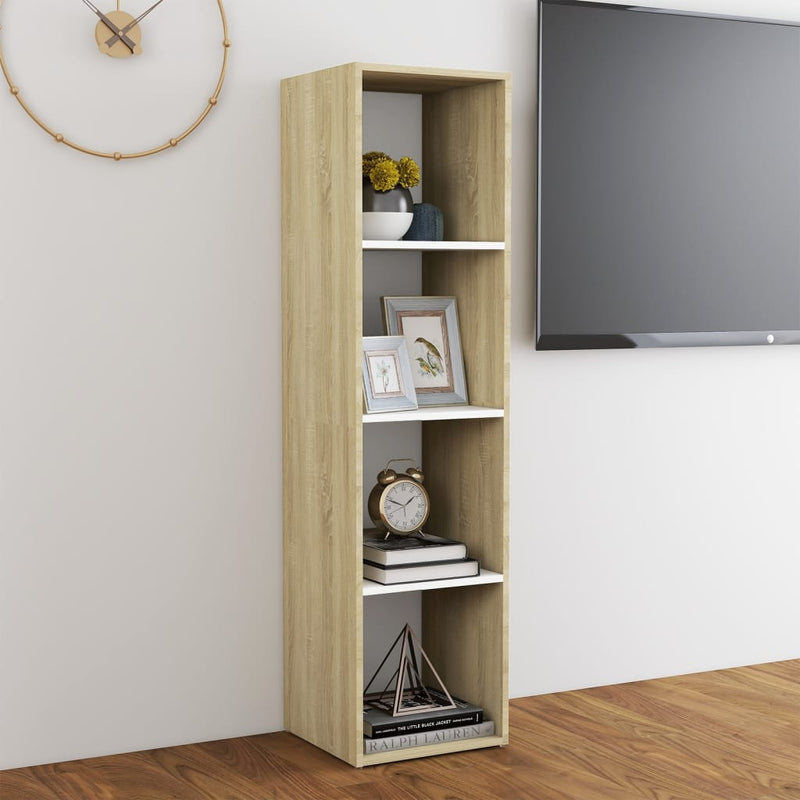 TV Cabinet White and Sonoma Oak 142.5x35x36.5 cm Engineered Wood