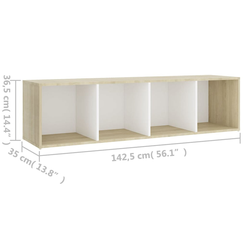 TV Cabinet White and Sonoma Oak 142.5x35x36.5 cm Engineered Wood