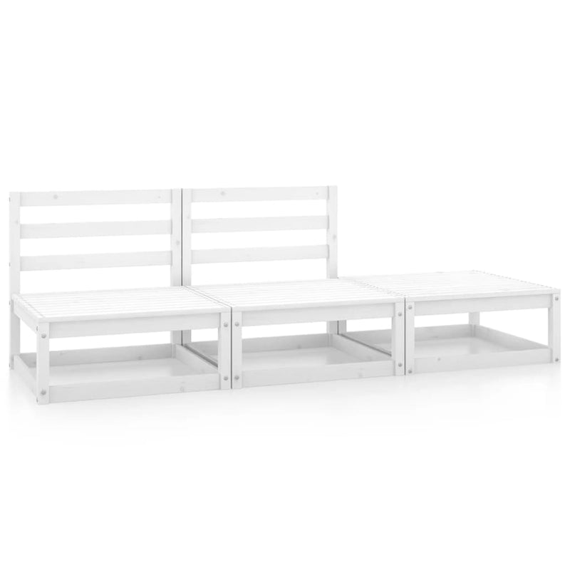 3 Piece Garden Lounge Set White Solid Pinewood