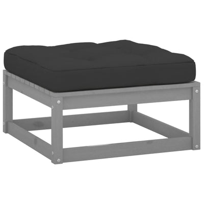 Garden Footstool with Cushion Grey Solid Pinewood