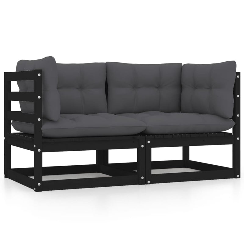 Garden 2-Seater Sofa with Cushions Black Solid Pinewood