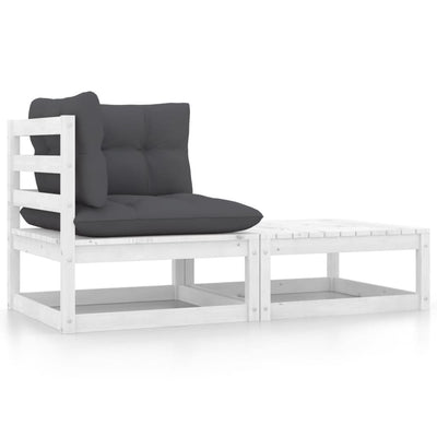 2 Piece Garden Lounge Set with Cushions White Solid Pinewood