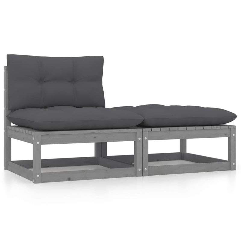 2 Piece Garden Lounge Set with Cushions Grey Solid Pinewood