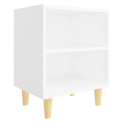 Bed Cabinet with Solid Wood Legs White 40x30x50 cm