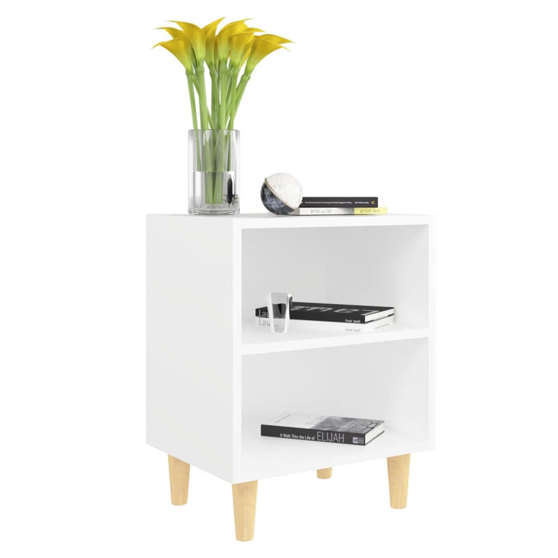 Bed Cabinet with Solid Wood Legs White 40x30x50 cm