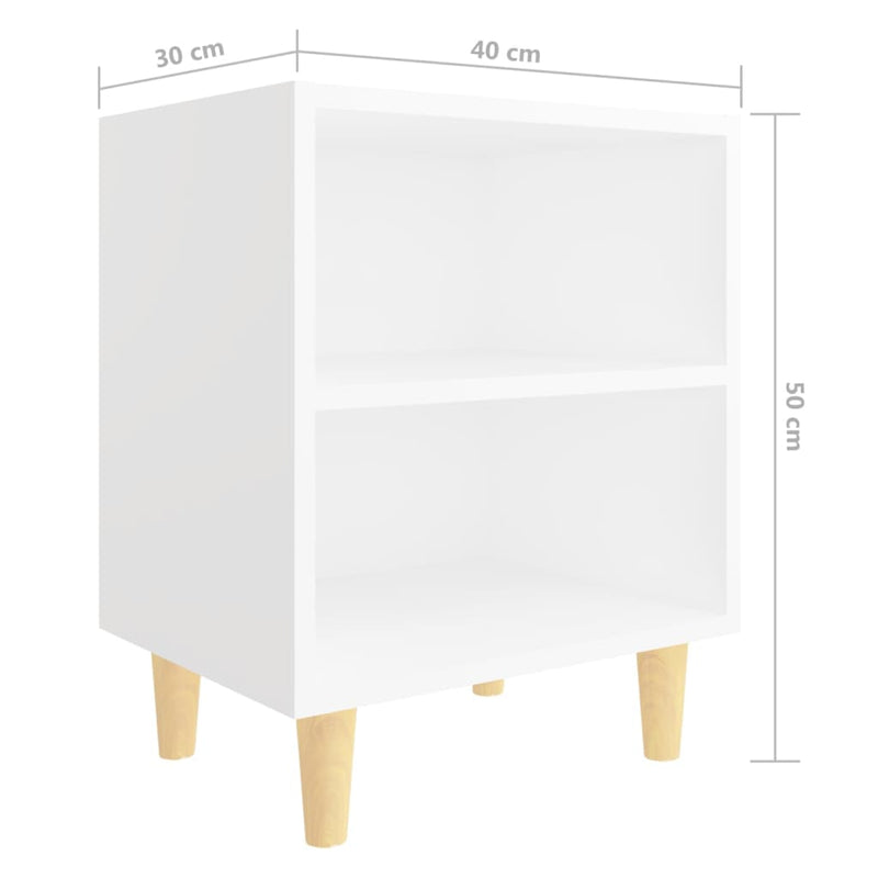 Bed Cabinet with Solid Wood Legs White 40x30x50 cm