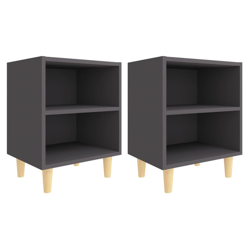 Bed Cabinets with Solid Wood Legs 2 pcs Grey 40x30x50 cm