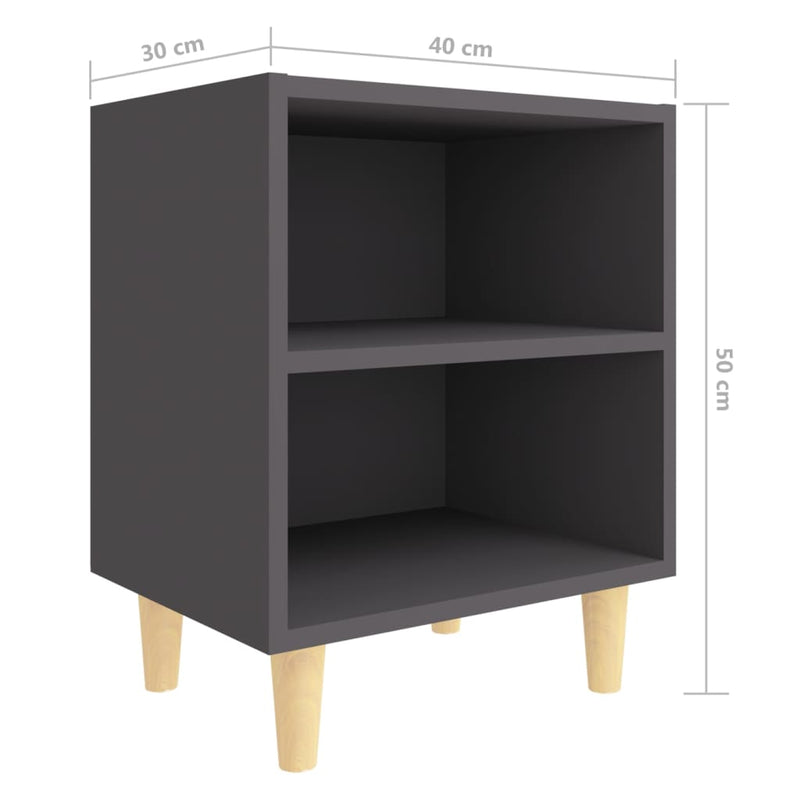 Bed Cabinets with Solid Wood Legs 2 pcs Grey 40x30x50 cm