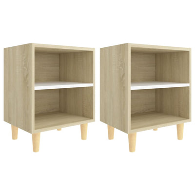 Bed Cabinets Solid Wood Legs 2pcs Sonoma Oak&White 40x30x50cm