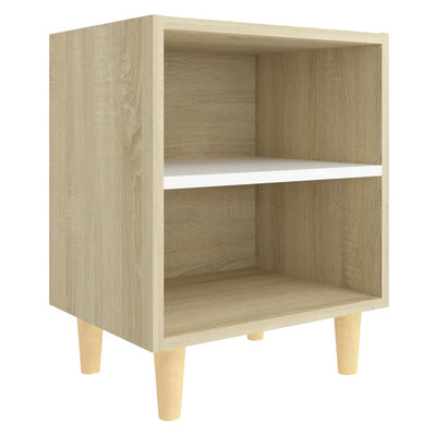 Bed Cabinets Solid Wood Legs 2pcs Sonoma Oak&White 40x30x50cm