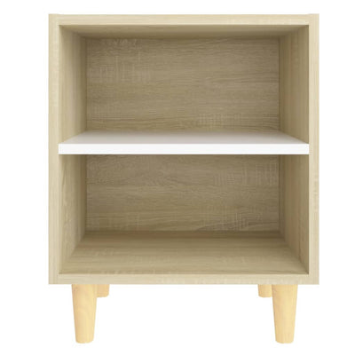 Bed Cabinets Solid Wood Legs 2pcs Sonoma Oak&White 40x30x50cm