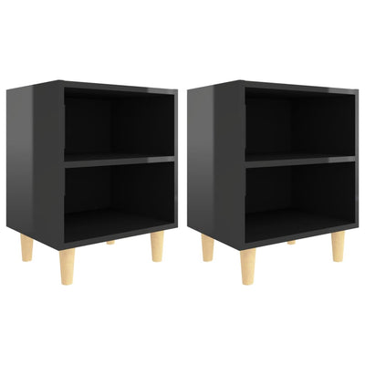 Bed Cabinets Solid Wood Legs 2 pcs High Gloss Black 40x30x50 cm