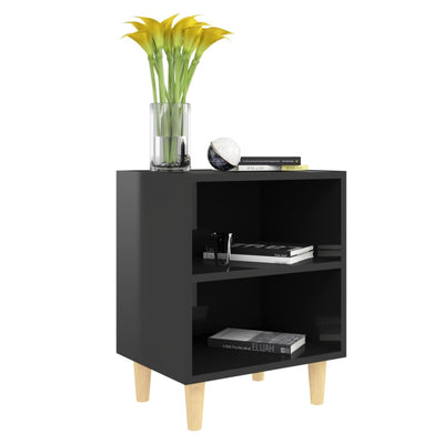 Bed Cabinets Solid Wood Legs 2 pcs High Gloss Black 40x30x50 cm