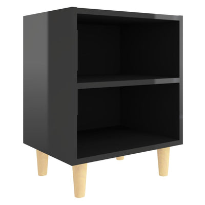 Bed Cabinets Solid Wood Legs 2 pcs High Gloss Black 40x30x50 cm