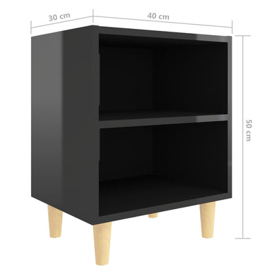 Bed Cabinets Solid Wood Legs 2 pcs High Gloss Black 40x30x50 cm