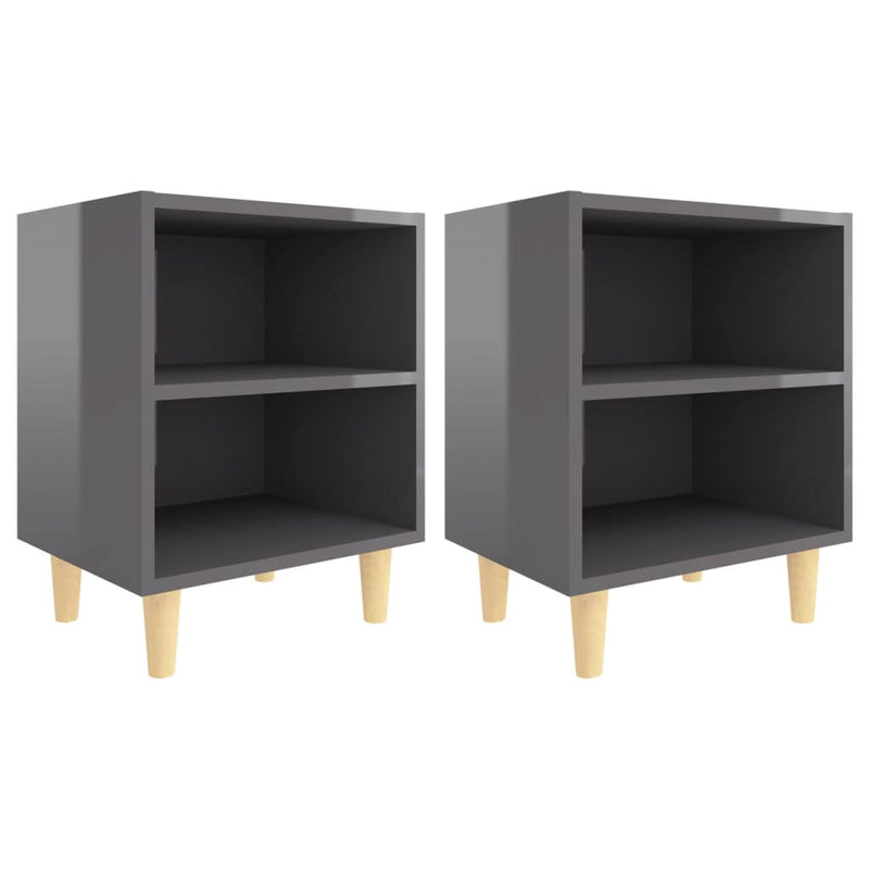 Bed Cabinets Solid Wood Legs 2 pcs High Gloss Grey 40x30x50 cm