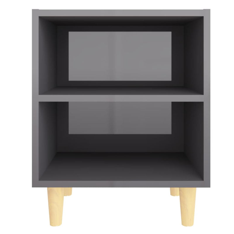 Bed Cabinets Solid Wood Legs 2 pcs High Gloss Grey 40x30x50 cm