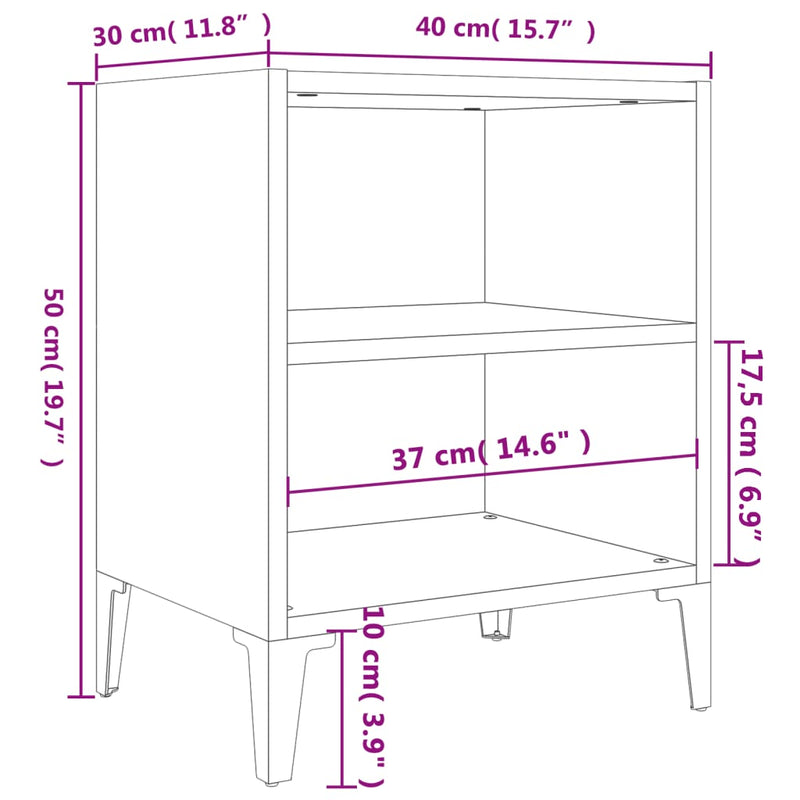 Bed Cabinets with Metal Legs 2 pcs White 40x30x50 cm