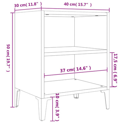 Bed Cabinet with Metal Legs Sonoma Oak 40x30x50 cm