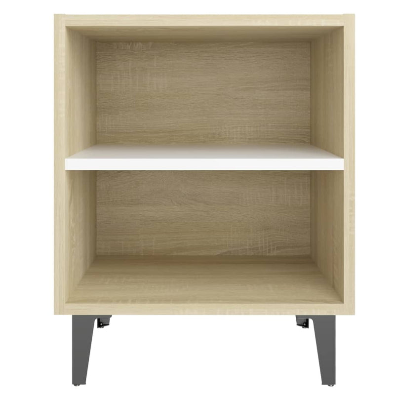 Bed Cabinet with Metal Legs Sonoma Oak and White 40x30x50 cm