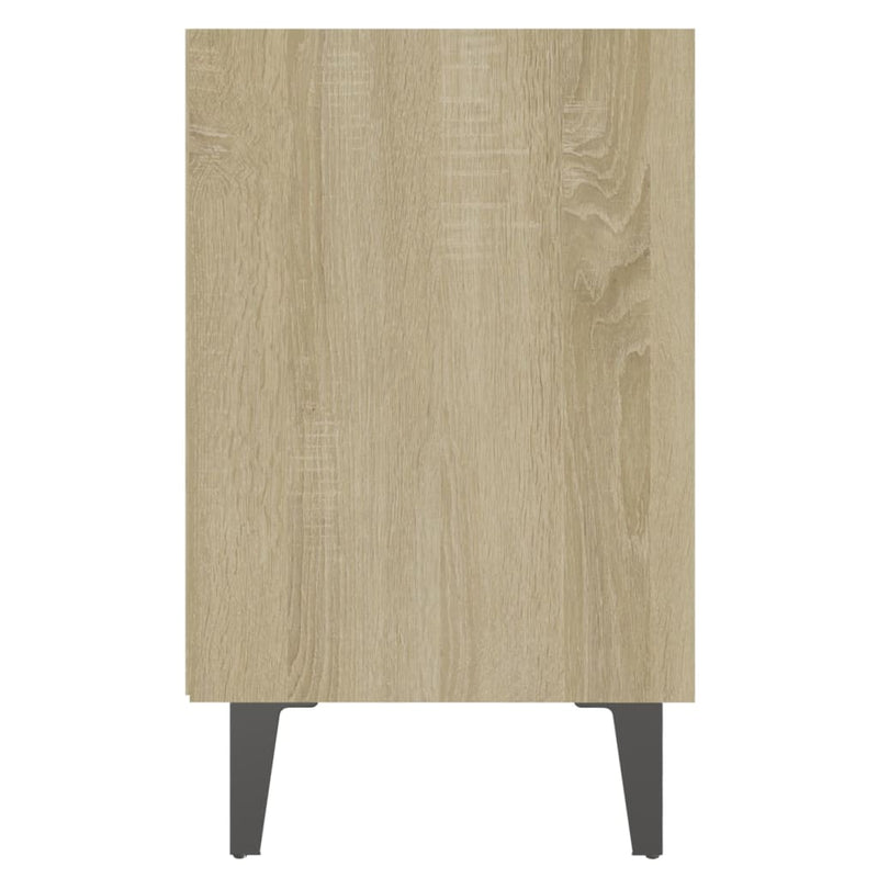 Bed Cabinet with Metal Legs Sonoma Oak and White 40x30x50 cm