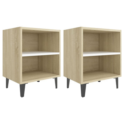 Bed Cabinets Metal Legs 2 pcs Sonoma Oak and White 40x30x50 cm