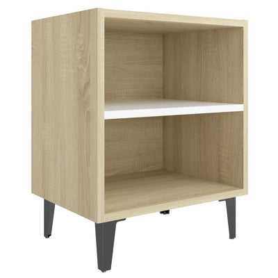 Bed Cabinets Metal Legs 2 pcs Sonoma Oak and White 40x30x50 cm