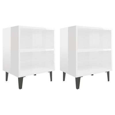 Bed Cabinets with Metal Legs 2 pcs High Gloss White 40x30x50 cm