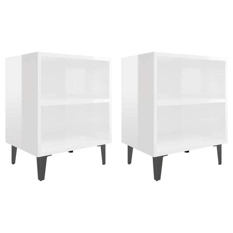 Bed Cabinets with Metal Legs 2 pcs High Gloss White 40x30x50 cm