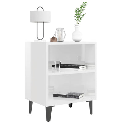 Bed Cabinets with Metal Legs 2 pcs High Gloss White 40x30x50 cm